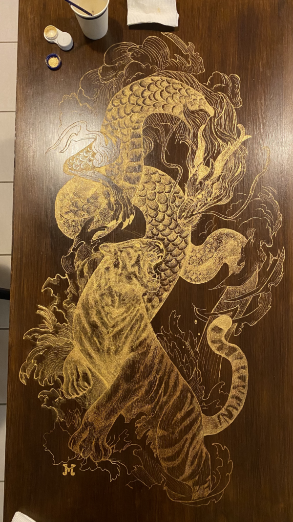 Dragon And Tiger Hand Carved Wooden Coffee Table - Image 9