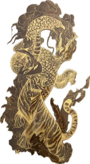 Dragon And Tiger Hand Carved Wooden Coffee Table